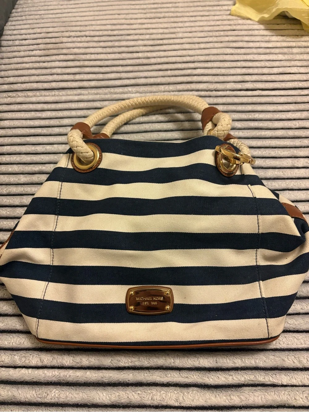 Michael Kors Navy and Cream Striped Shoulder Bag with Rope Handles